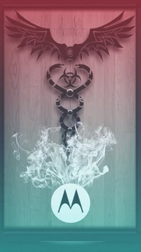 Stylized Motorola Logo with Abstract Wing Design and Smoke Effects.