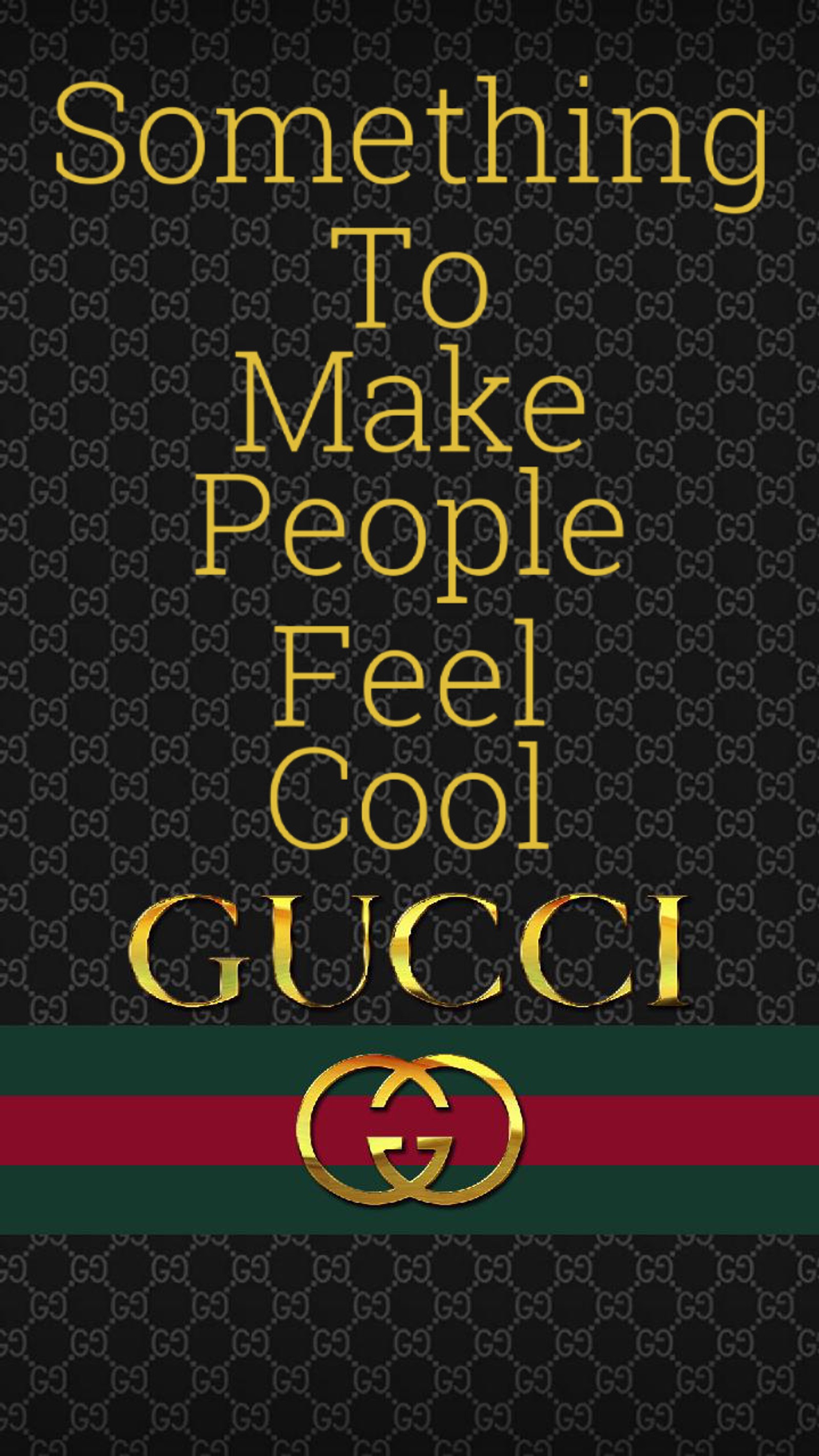 A close up of a black and gold poster with a gold text (gucci, sarcastic)