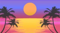 vector graphics, tree, sunset, palm tree, sunrise wallpaper