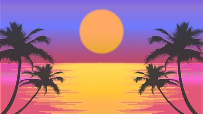 vector graphics, tree, sunset, palm tree, sunrise