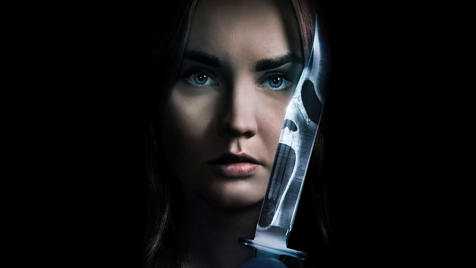 A woman holding a knife in front of her face (scream 6, movie, scream vi, 2023, liana liberato)