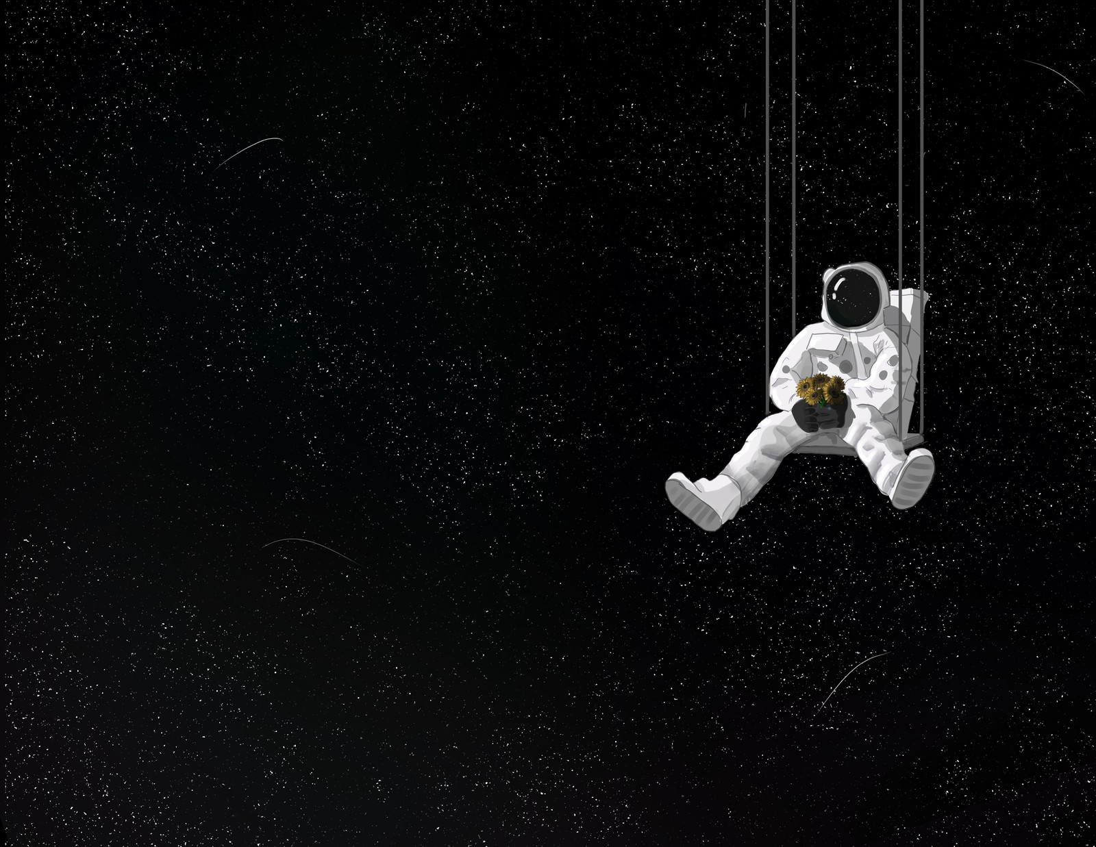 Astronaut in space swinging on a string with stars in the background (meter, space, illustration, atmosphere of earth, atmosphere)