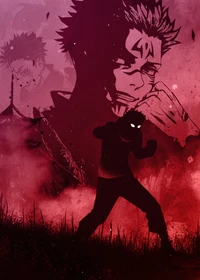 Silhouette von Yuji Itadori in einer dramatischen roten Atmosphäre - Jujutsu Kaisen 4K Hintergrundbild