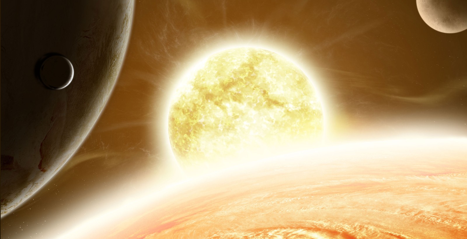 Nahaufnahme der sonne und planeten im hintergrund (atmosphäre, erde, weltraum, astronomisches objekt, raum)