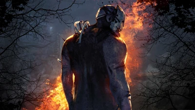 Призрачная фигура в огне: сцена из Dead by Daylight