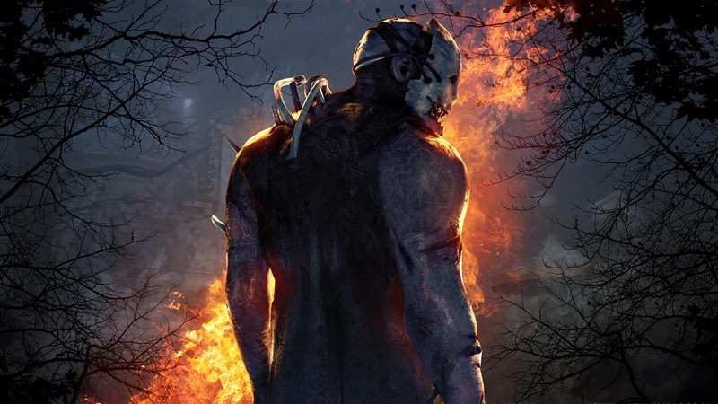 Мужчина в капюшоне стоит перед огнем (dead by daylight, видеоигра)