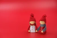 figures, man, woman, christmas decoration, red background