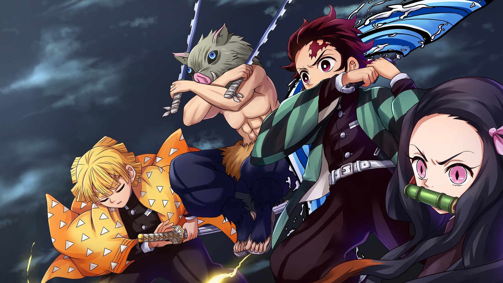 Eine gruppe von anime-charakteren, die sich umarmen (kimetsu no yaiba, dämonentöter kimetsu no yaiba, demon slayer kimetsu no yaiba, anime, nezuko kamado)