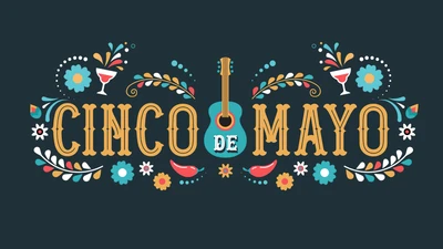 Vibrante celebración del Cinco de Mayo con guitarra y decoración festiva