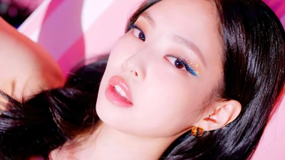 Jennie of BLACKPINK with Vibrant Makeup and Stylish Elegance