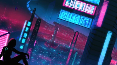 Rêves néon : Un paysage urbain cyberpunk la nuit