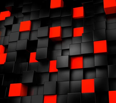 Dynamic 3D Abstract Cubes in Red and Black