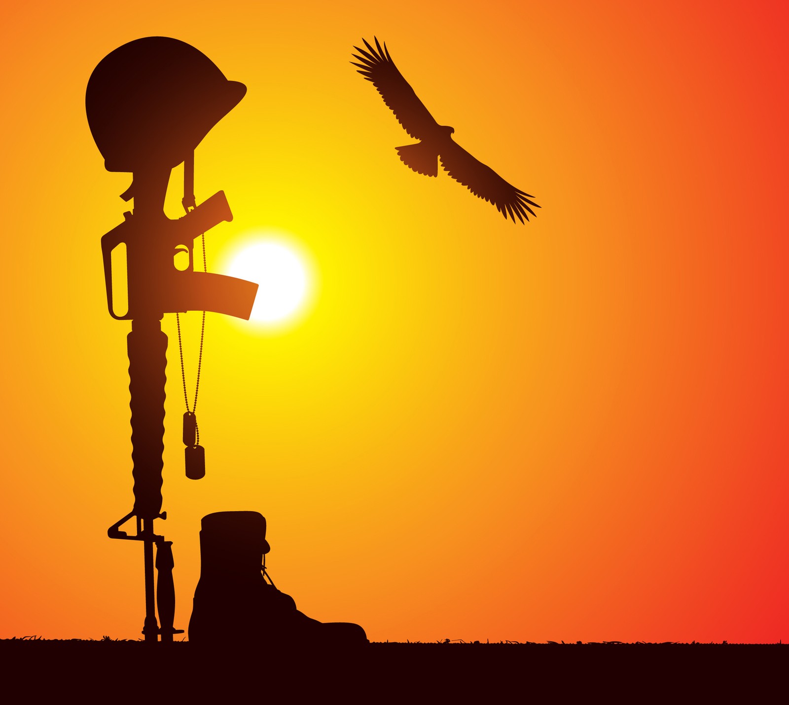 Silhouette of a soldier with a rifle and a bird flying in the sky (fallen soldier, military, soldier, zedgememorial)