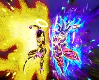 Batalla épica: Goku vs. Freezer dorado en enfrentamiento de fantasía de anime