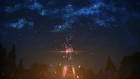 Kirito und Asuna unter einem sternenklaren Kosmos: Eine Nacht des Abenteuers im Universum