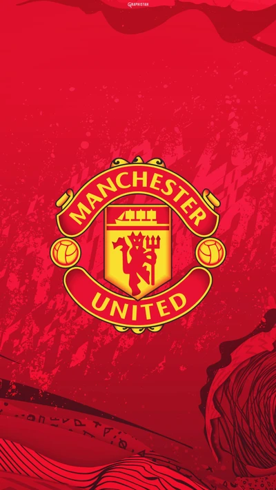 Logo de Manchester United sur un fond rouge vif