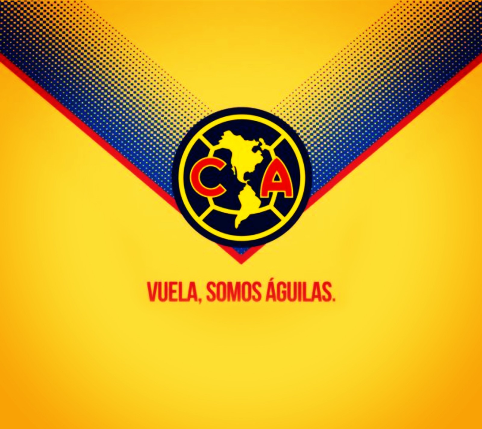 Um logotipo de time de futebol com fundo amarelo e listras azuis e vermelhas (ca, club américa, futebol, futbol)