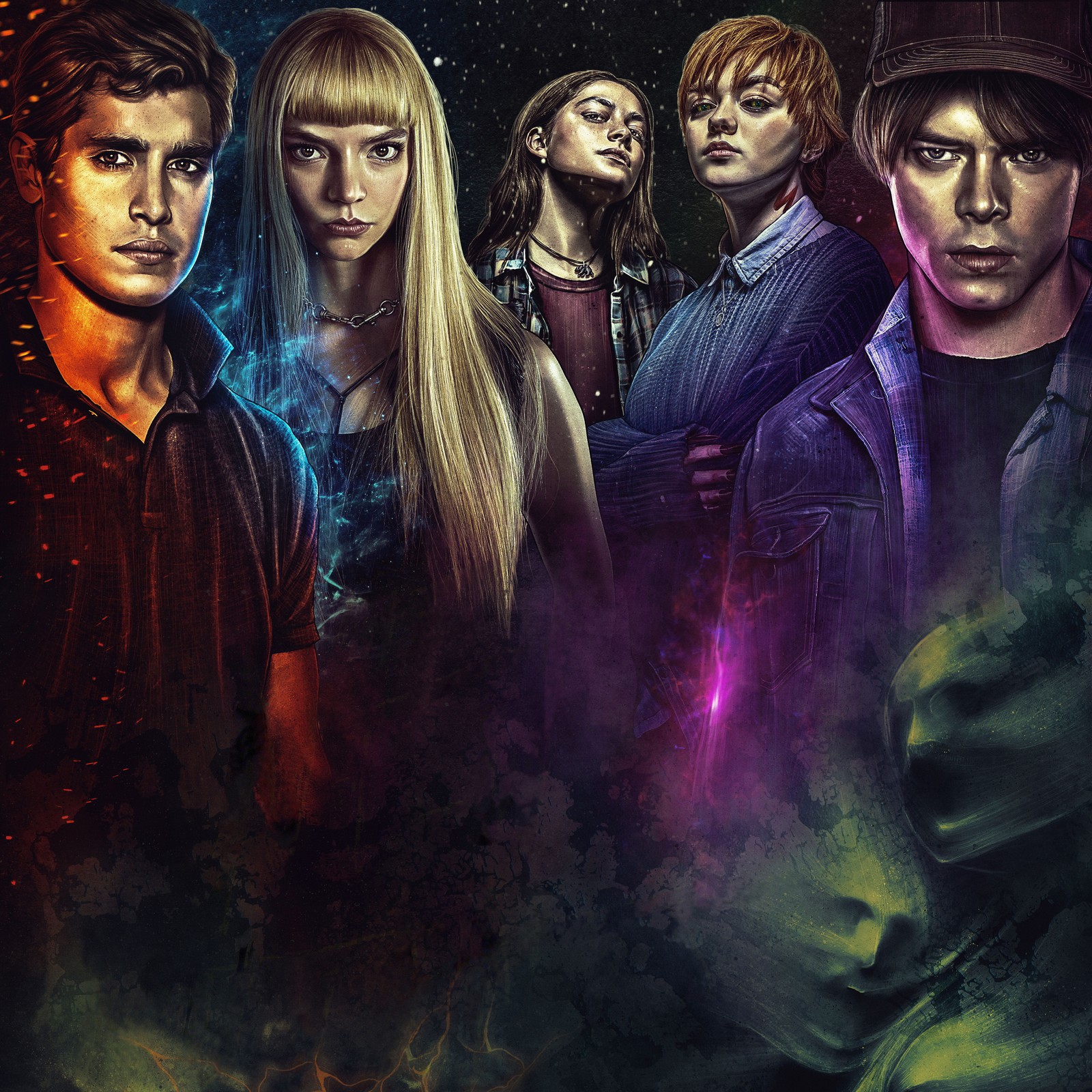 Lade the new mutants, maisie williams, anya taylor joy, charlie heaton, henry zaga Hintergrund herunter