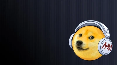 Cachorro amarillo con auriculares: Una vibra musical juguetona