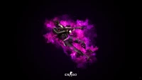 Personagem dinâmico de CS:GO com respingo roxo vívido em fundo escuro