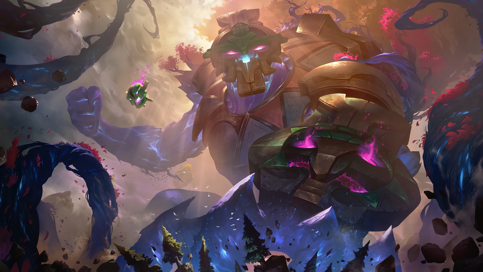 A painting of a giant monster with a huge head and a huge body (worldbreaker, maokai, lor, legends of runeterra, video game)