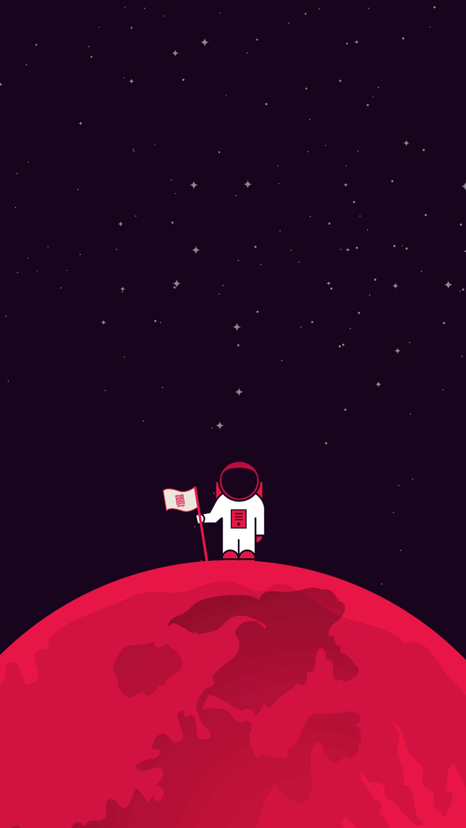 Un astronauta en el planeta rojo con una bandera y un asta de bandera (astronauta, material, espacio)