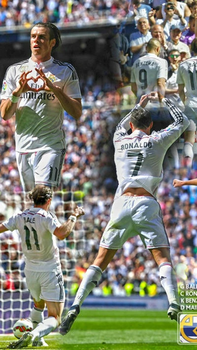 Momentos dinámicos de los jugadores del Real Madrid celebrando goles