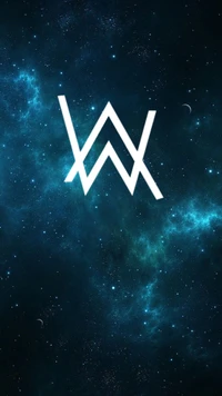 Logotipo de Alan Walker contra um fundo cósmico