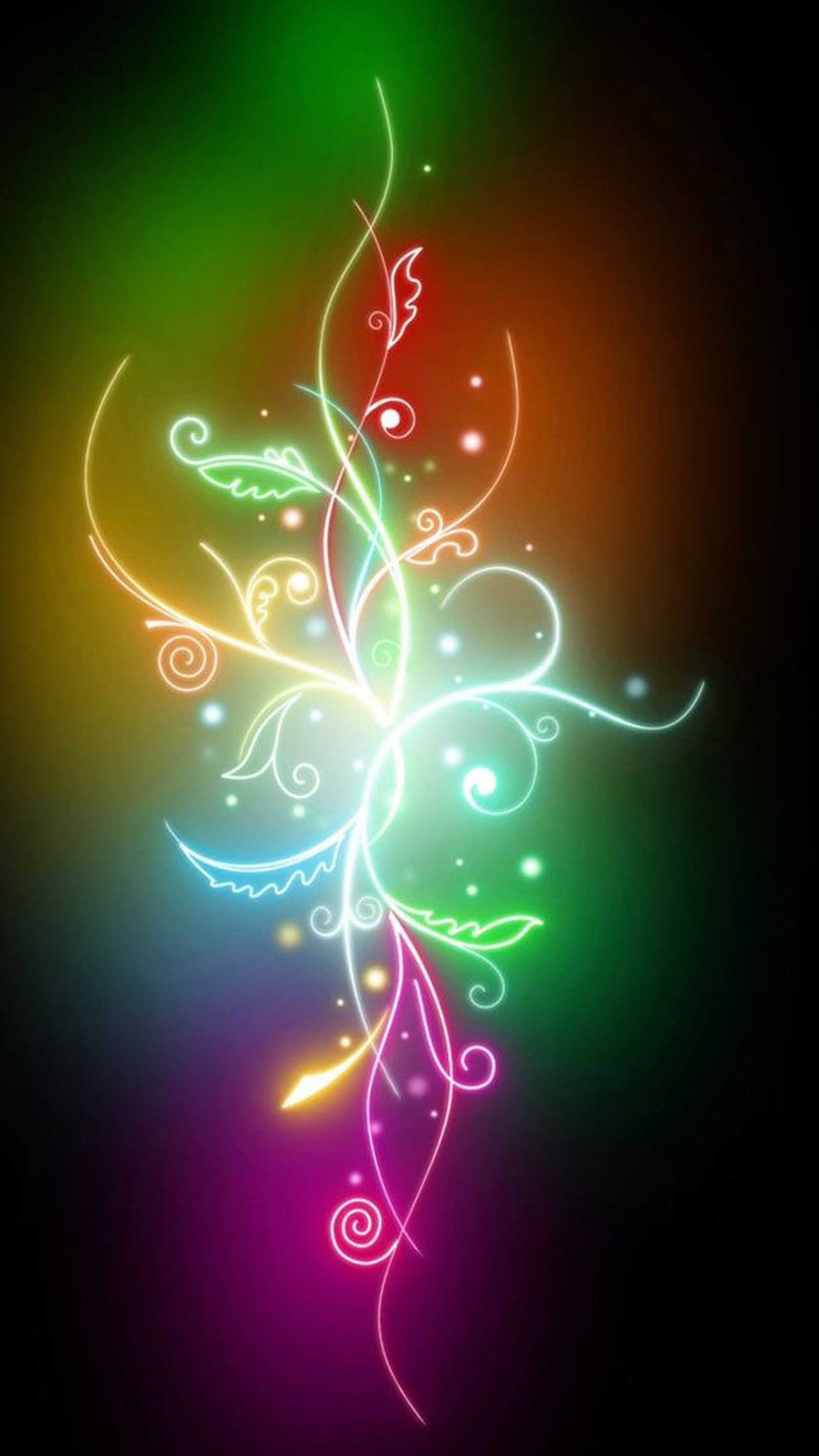 A colorful neon flower with swirls and swirls on a black background (abstract, floral glory)