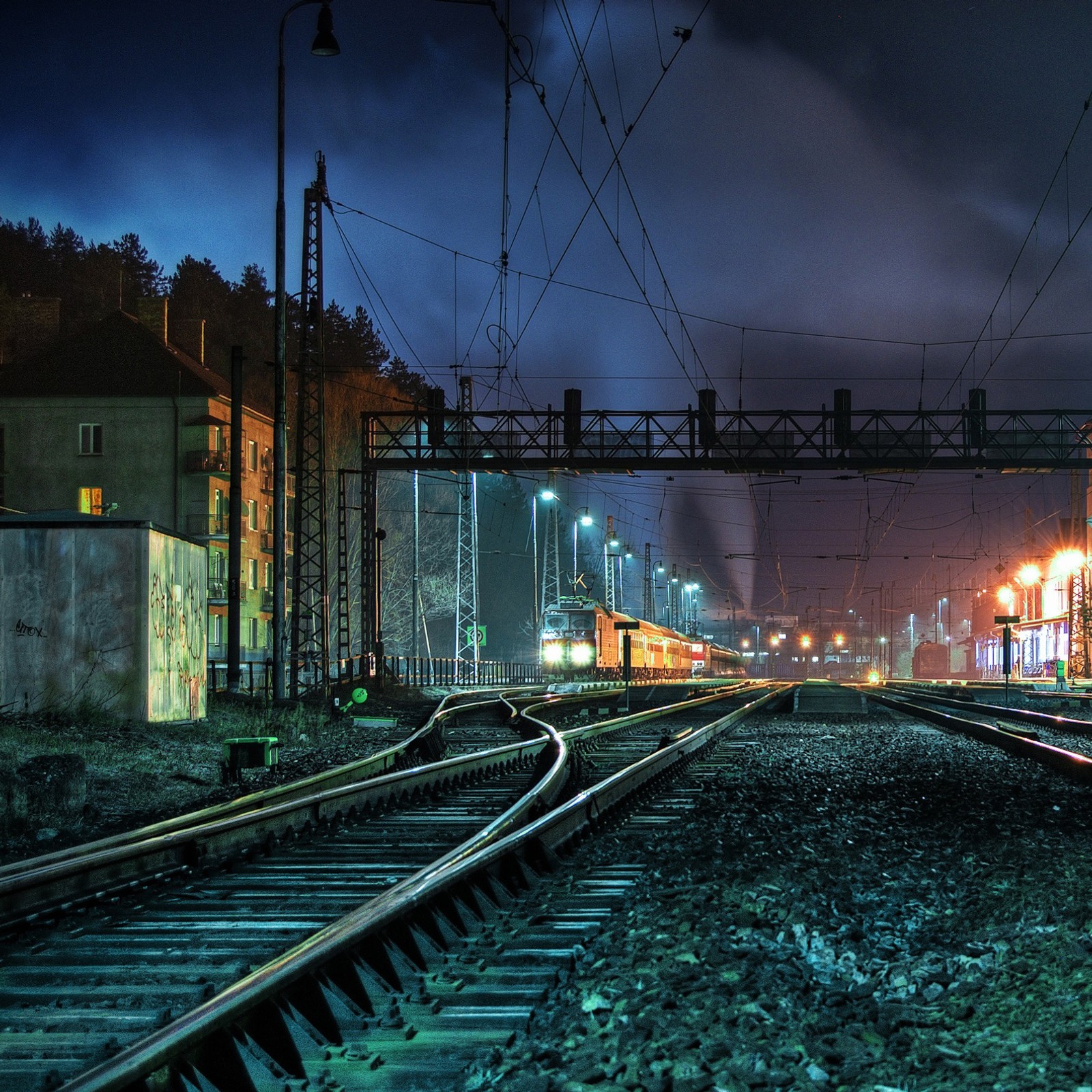 tracks at night, train Download Wallpaper