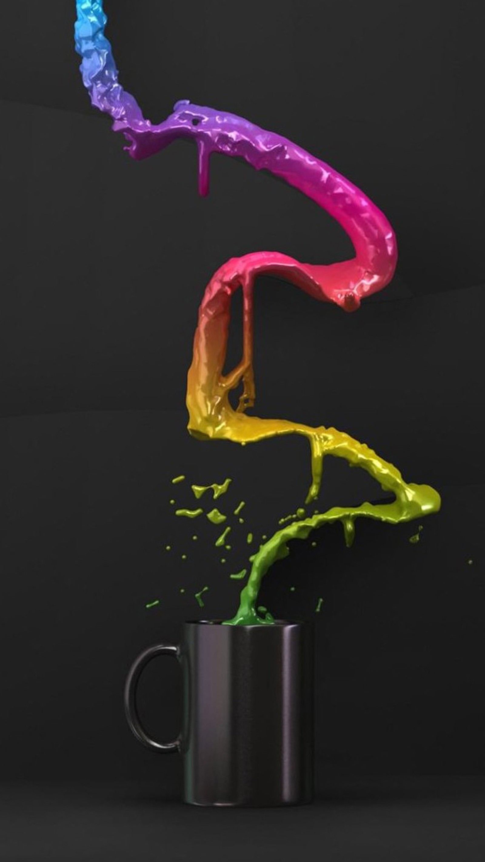 A close up of a cup with liquid pouring out of it (abstract, paint)