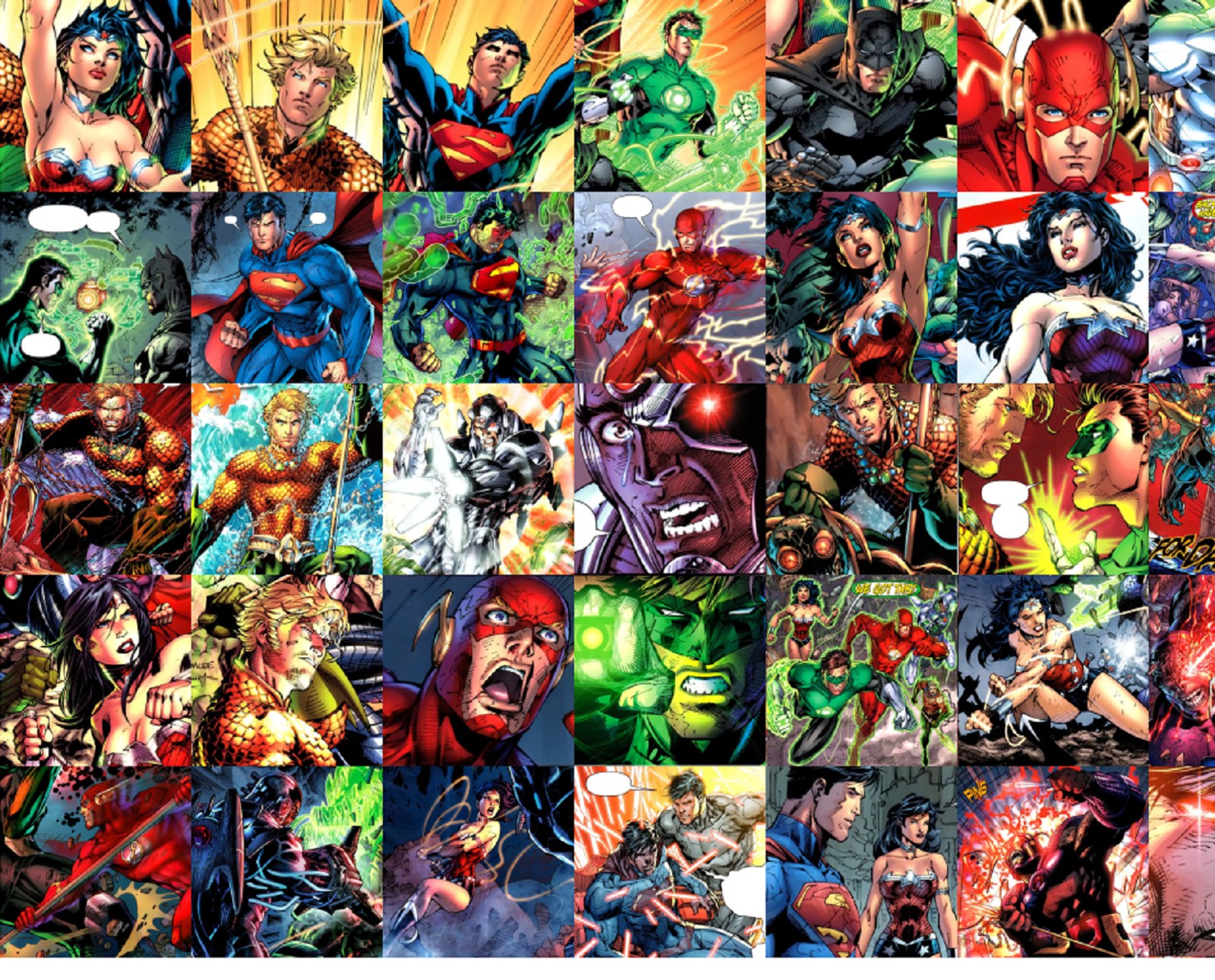 Un primer plano de un collage de personajes de cómic con un tema de cómic (aquaman, batman, cyborg, destello, farol)