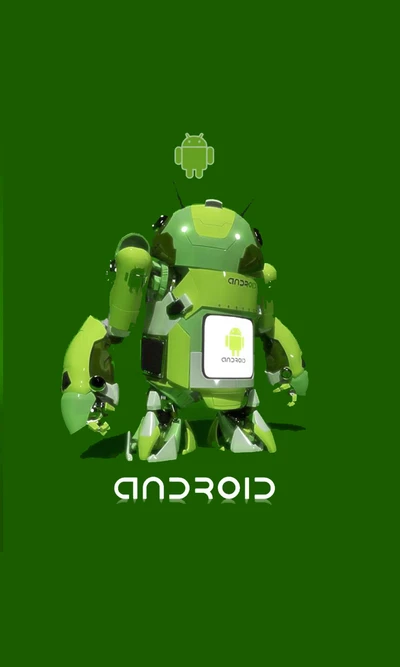 Robot de Android 3D en fondo verde