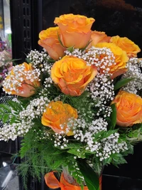 arrangement, fleur, orange, rose, roses