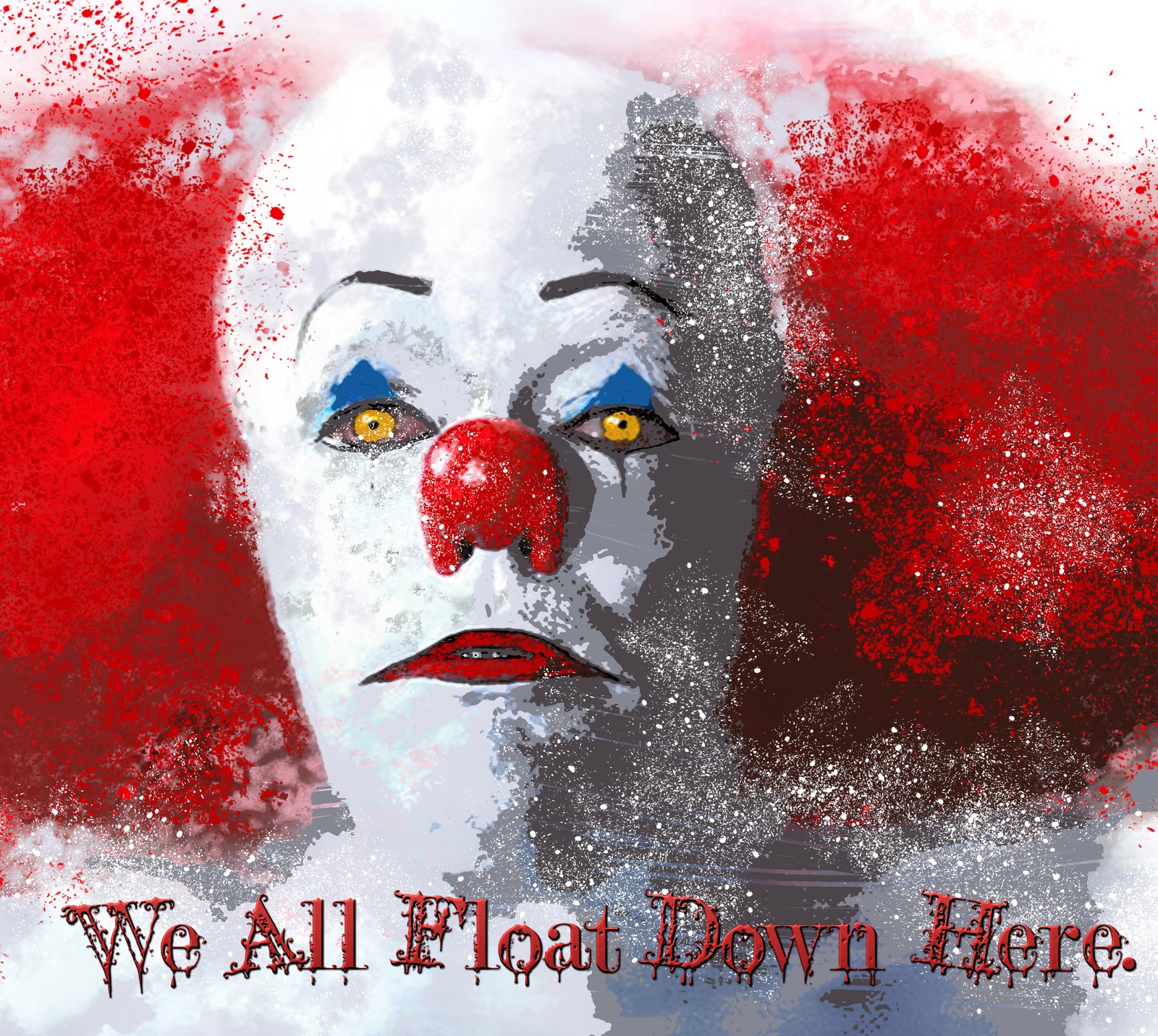 Primer plano de un payaso con nariz roja y ojos azules (payaso, flotar, it, rey, pennywise)