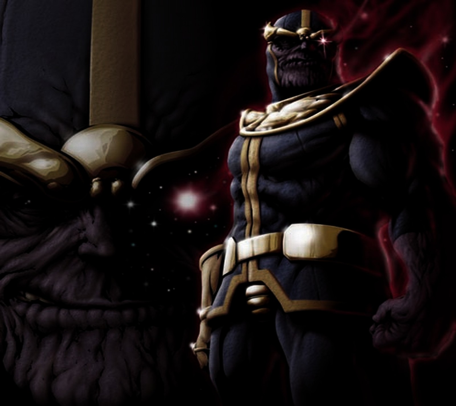 Thanos and thanos are standing in front of a giant head (marvel, thanos)