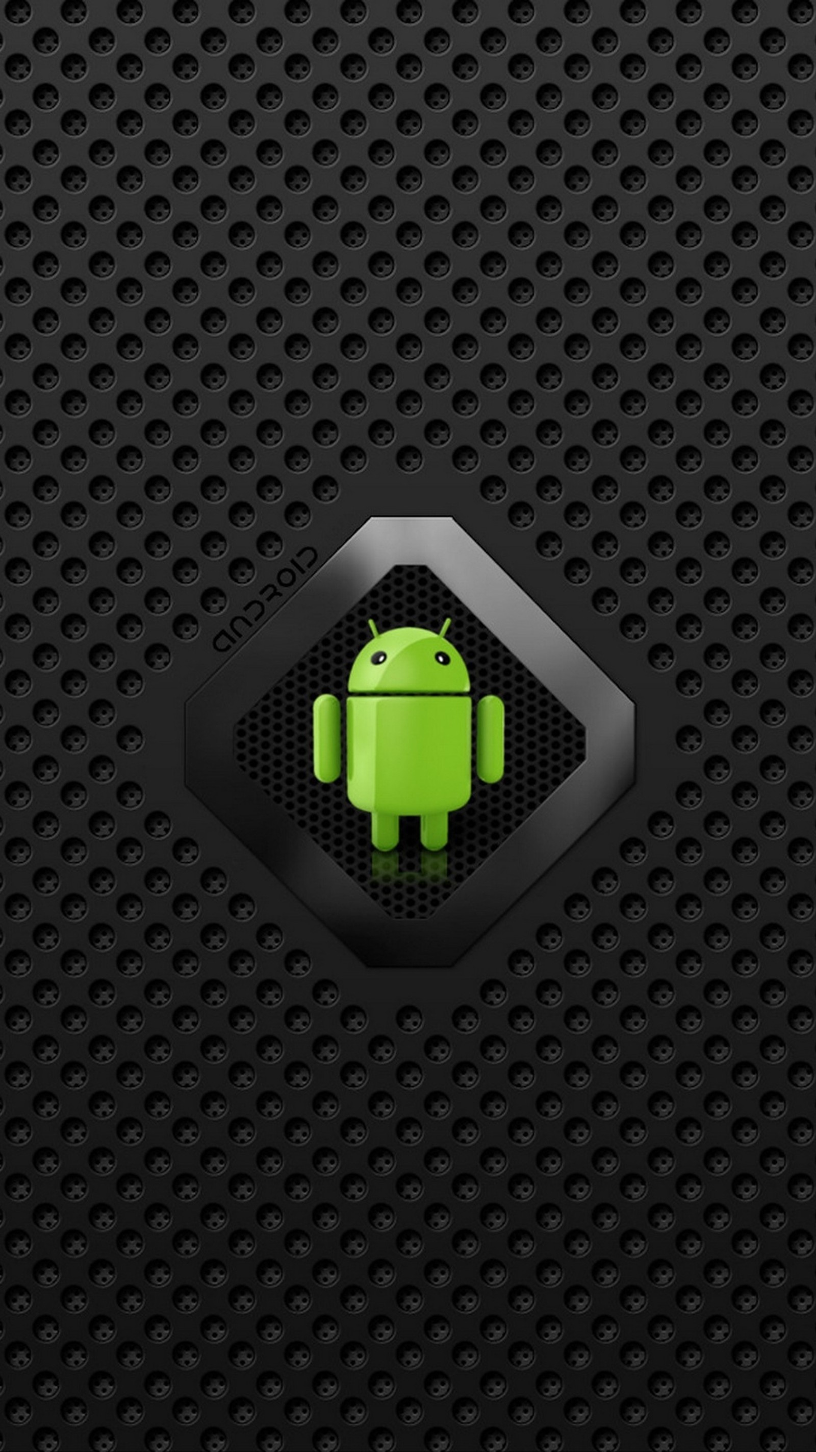 A close up of a black background with a green android logo (android, background, black, boos, green)