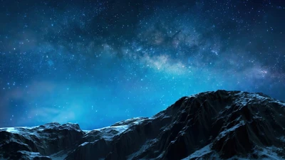 Majestic Night Sky: Starry Milky Way Over Mountain Peaks