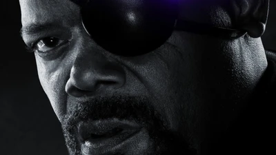 Nick Fury: O Líder Resoluto dos Vingadores em Majestade Monocromática.