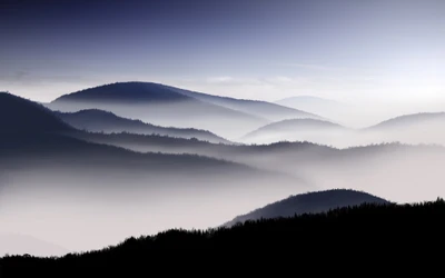 mountains, foggy, dawn, hills, morning fog