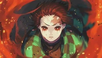 Tanjiro Kamado rodeado de llamas en Demon Slayer