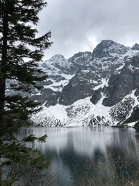 Lac glaciaire serein entouré de majestueuses montagnes enneigées