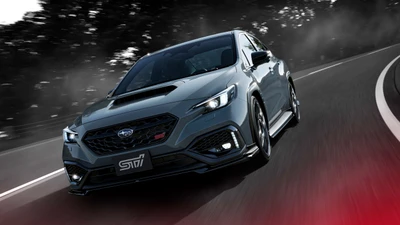 2024 Subaru WRX STI en movimiento dinámico en carretera curva