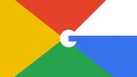 Logotipo colorido do Google com triângulos geométricos