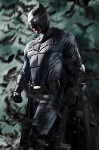 Cosplay dinámico de Batman en una atmósfera oscura