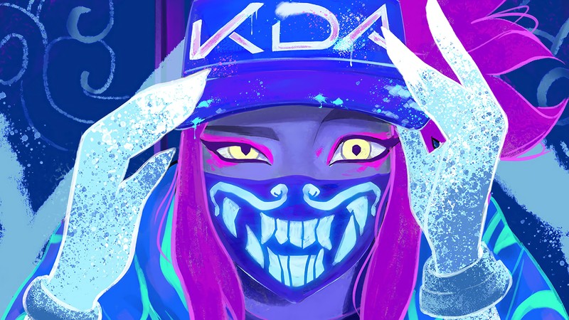 Крупный план человека в шляпе и неоновом наряде (акали, akali, lol, league of legends, видеоигра)