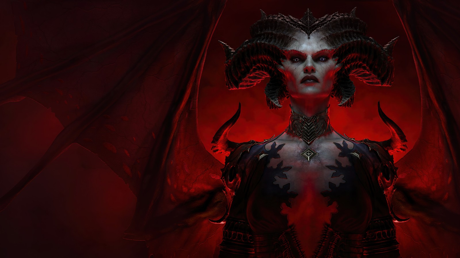 Un primer plano de una mujer con cuernos y cara de demonio (lilith, diablo iv, videojuego, diablo 4)