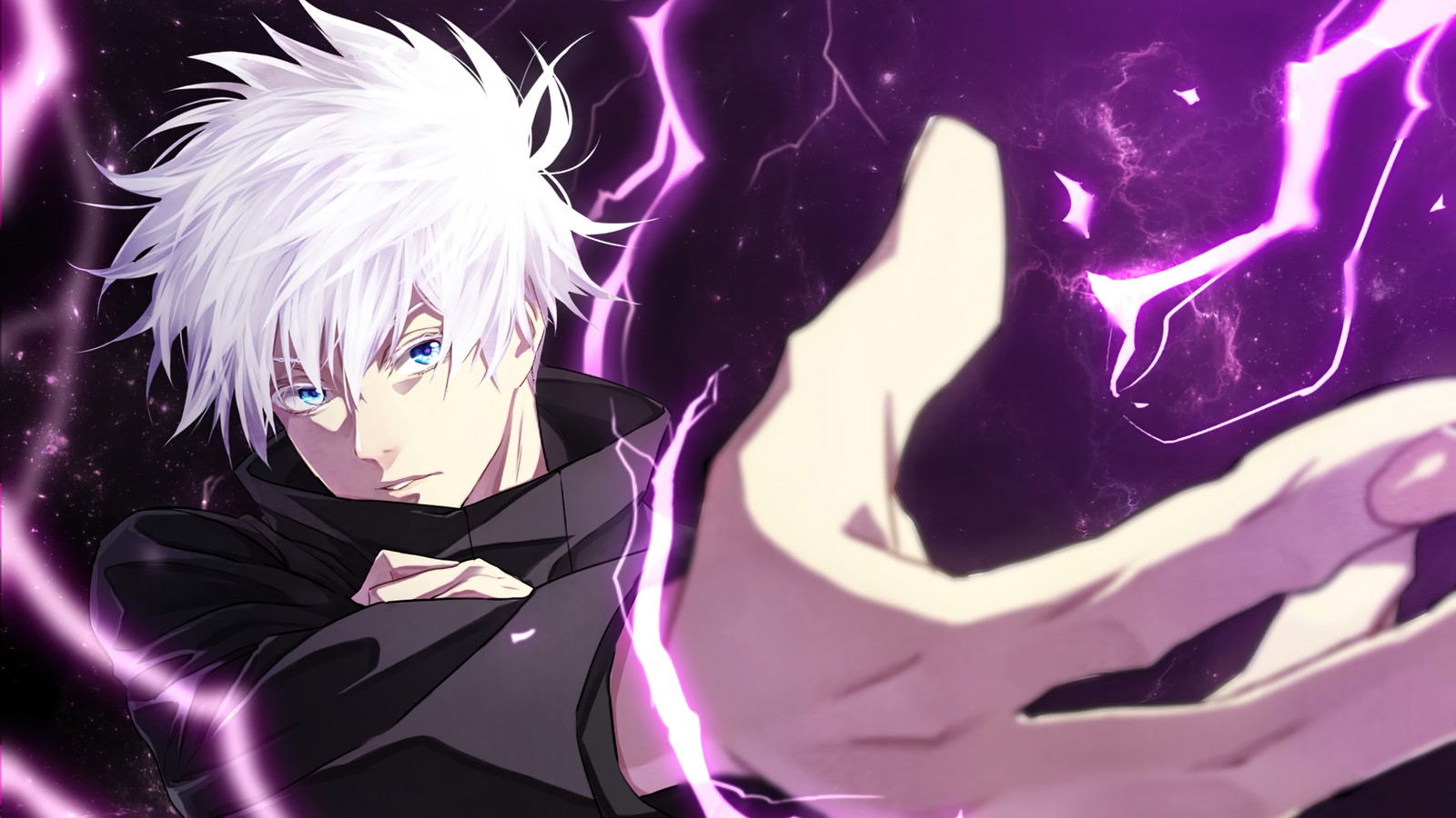 Anime, anime, white hair, black suit, lightning, lightning (satoru gojo, jujutsu kaisen, sorcery fight, 呪術廻戦, anime)