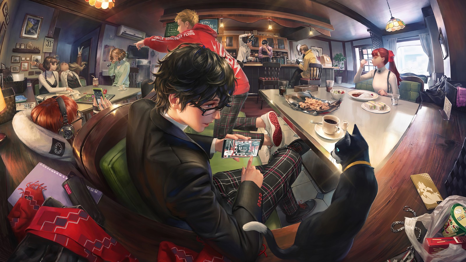 Téléchargez le fond d'écran persona 5, anime, jeu vidéo, café, personnages