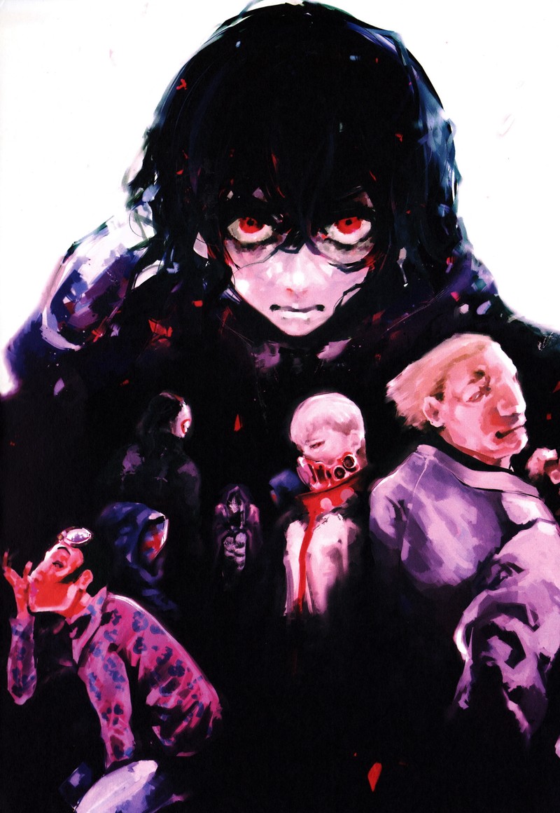 Аниме-живопись мужчины с множеством кукол в руках (токийский гуль, tokyo ghoul, аниме, anime, манга)